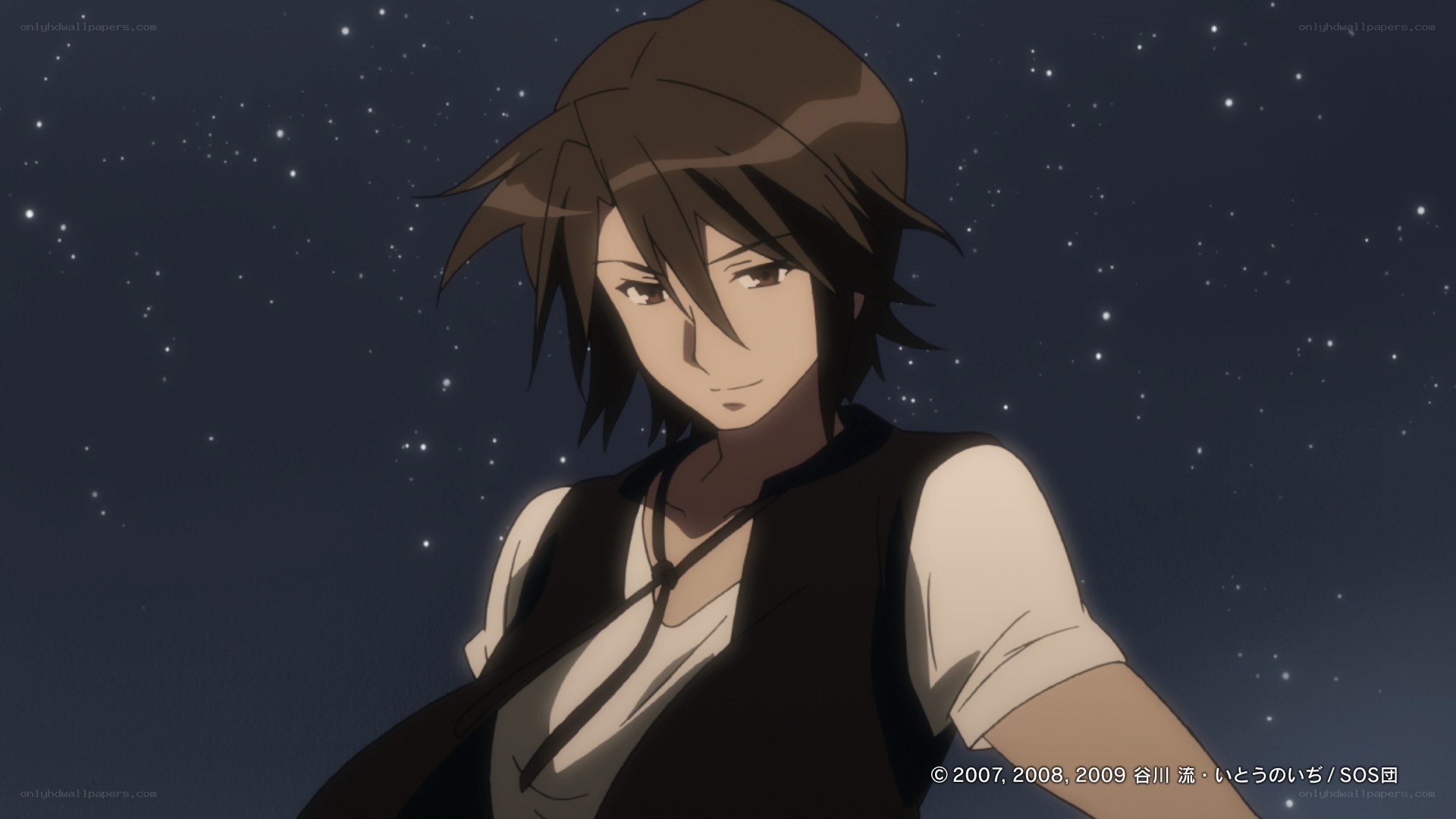 anime character under stars