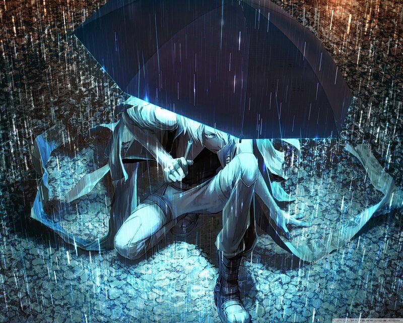 Anime Character under Umbrella — Night
