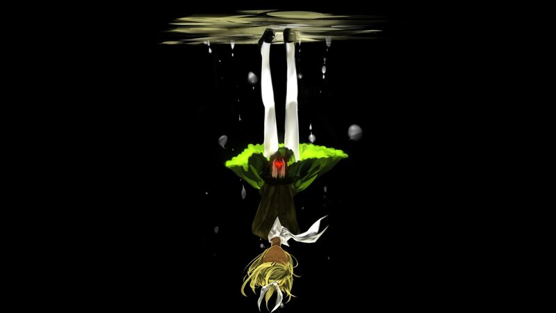 Anime Character Underwater — Black, Dramatic, Night