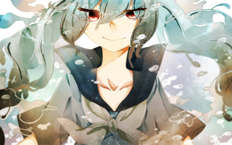 Anime Character Underwater — Blue, Calm