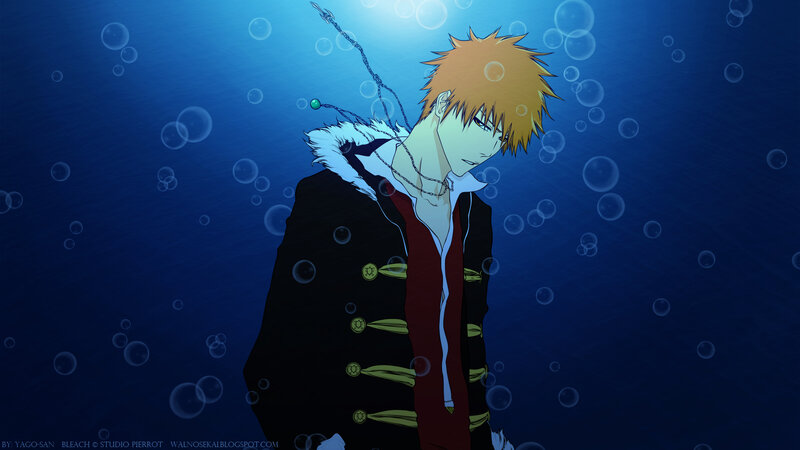 Anime Character Underwater — Blue, Dramatic, Bubbles