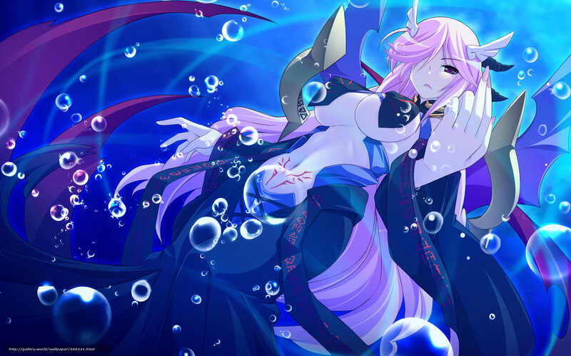 Anime Character Underwater — Blue, Dramatic, Bubbles, Wings