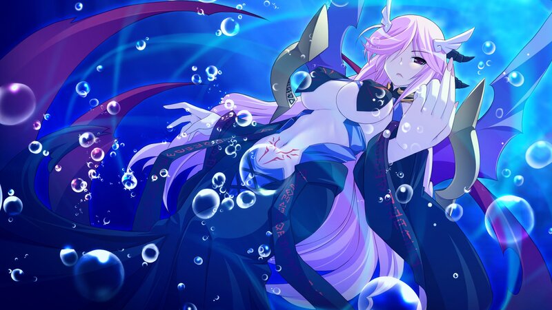 Anime Character Underwater — Blue, Dramatic, Digital Art, Bubbles, Wings