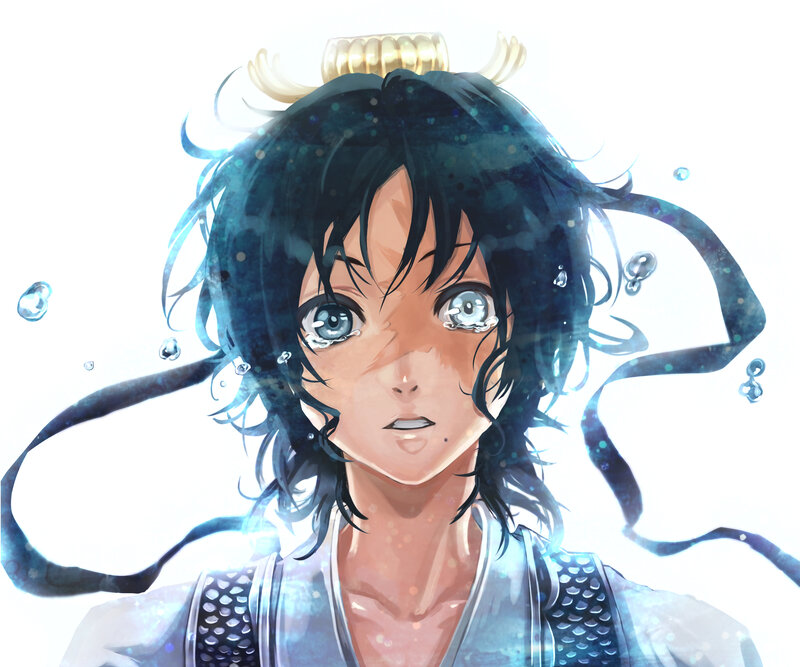 Anime Character Underwater — Blue, Dramatic, Water