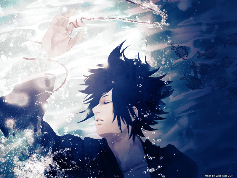 Anime Character Underwater — Blue, Serene, Digital Art, Fish