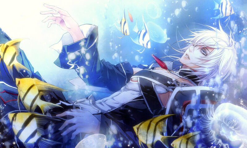 Anime Character Underwater — Blue, Serene, Fish