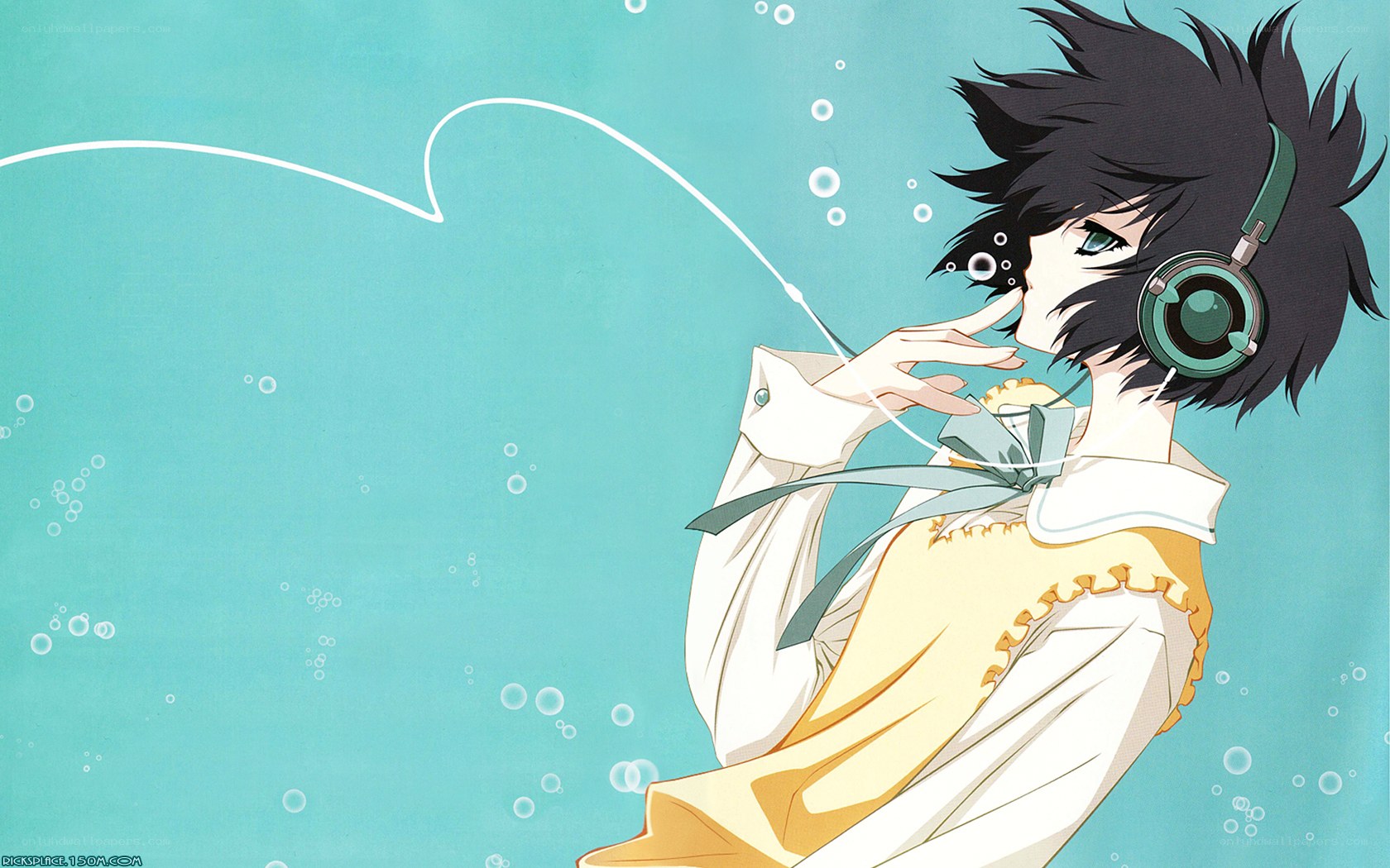 anime character underwater with headphones