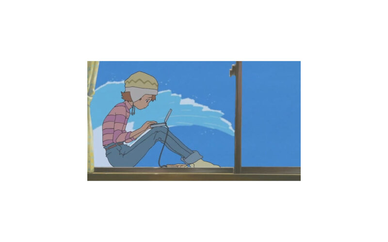 anime character using laptop
