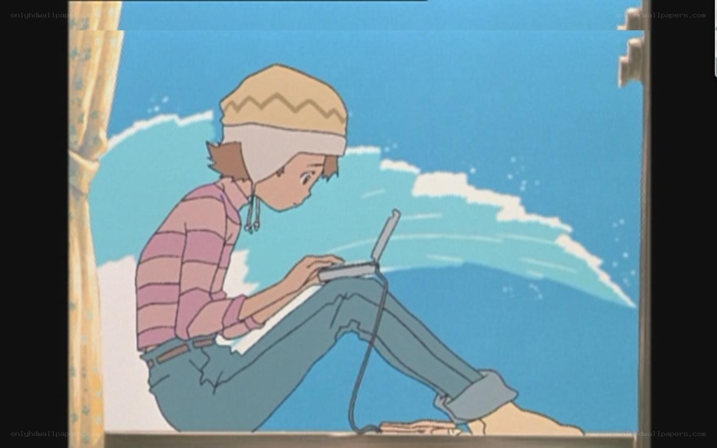 anime character using laptop