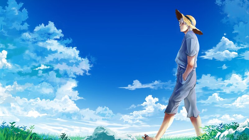 Anime Character Walking — Blue