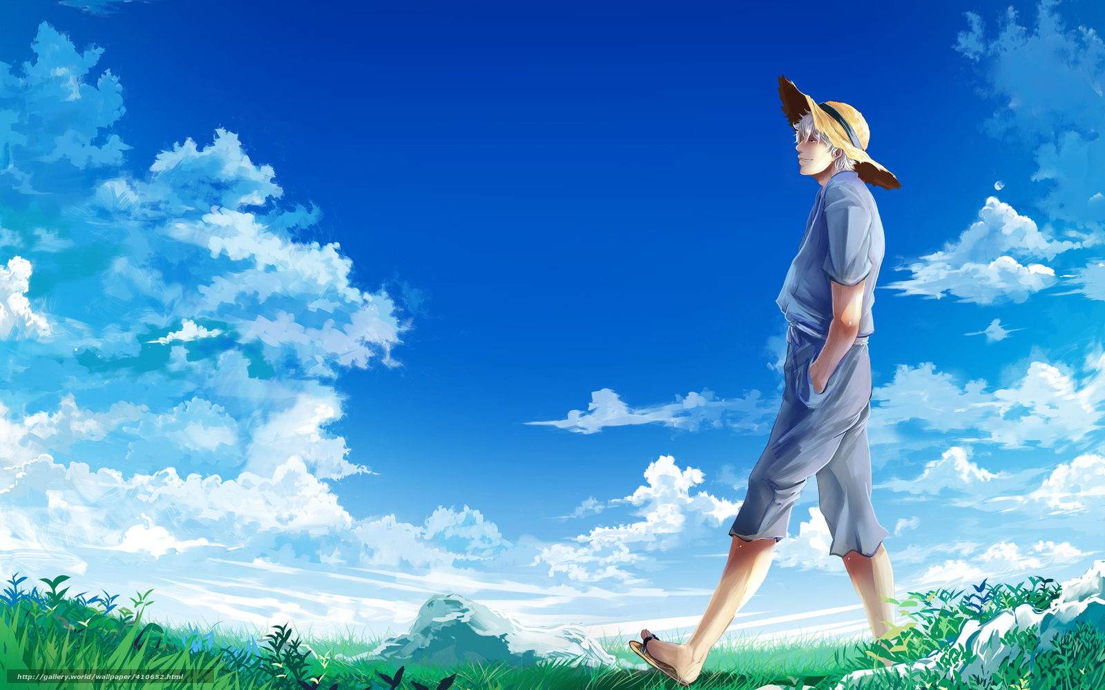 Anime character walking in field