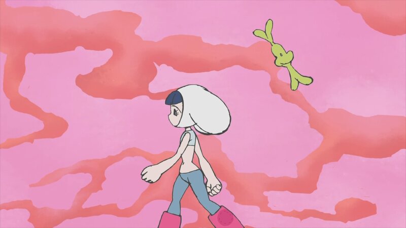 anime character walking with creature