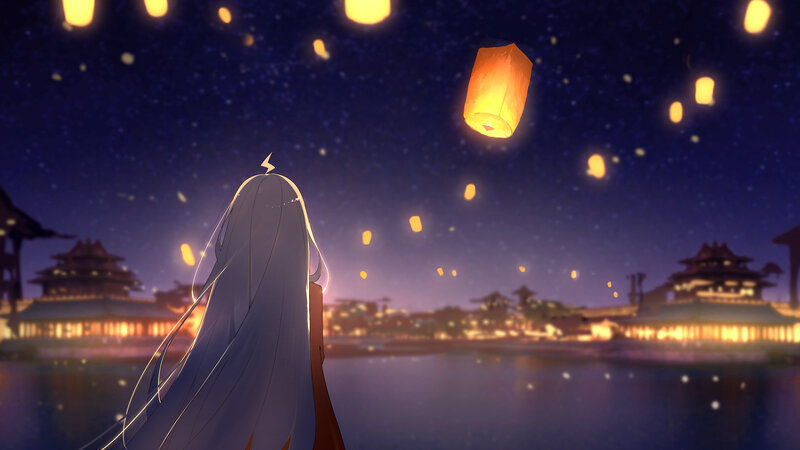 Anime Character Watching Lanterns