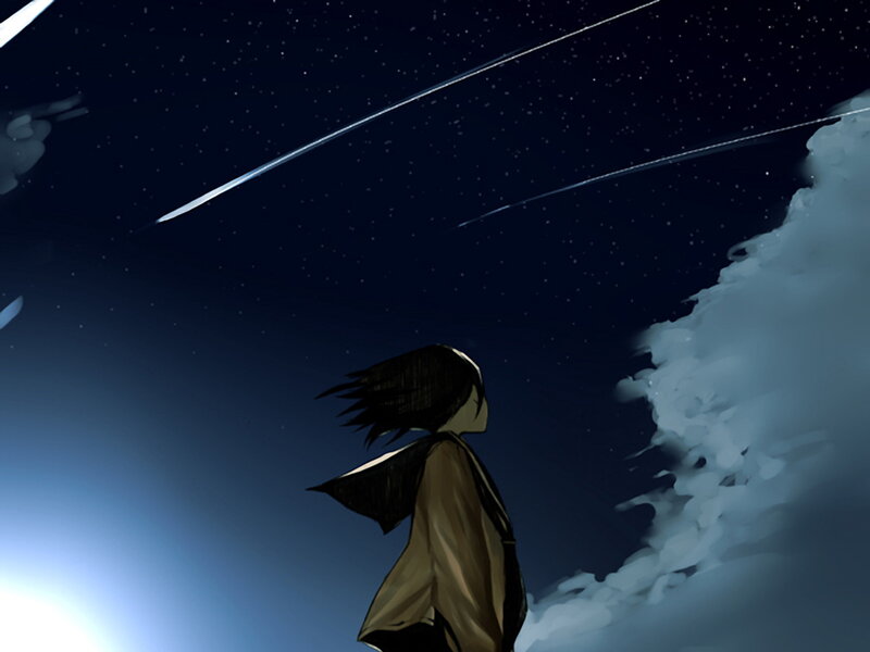 Anime character watching meteor shower
