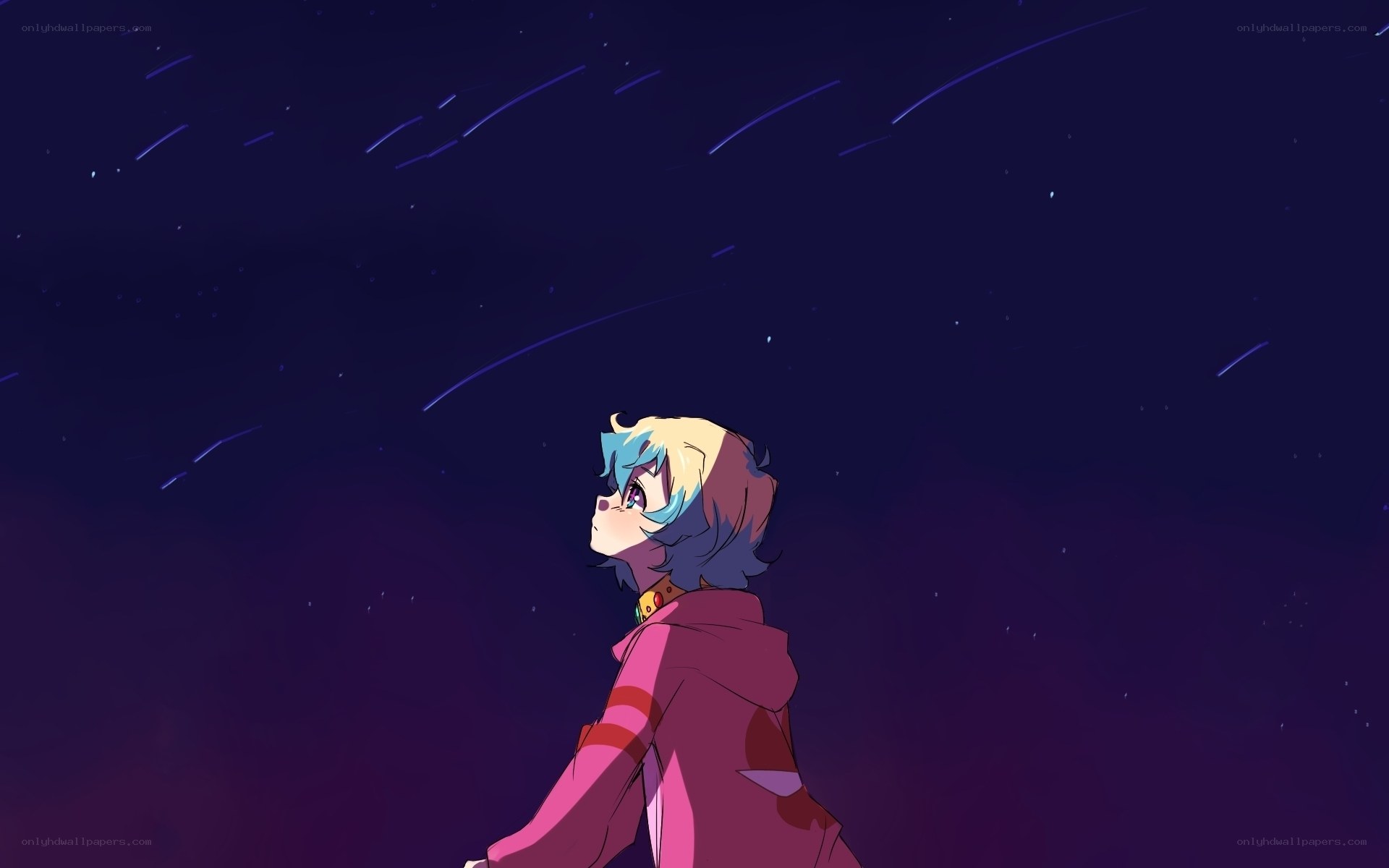 anime character watching meteor shower
