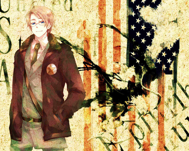 Anime character with American flag background