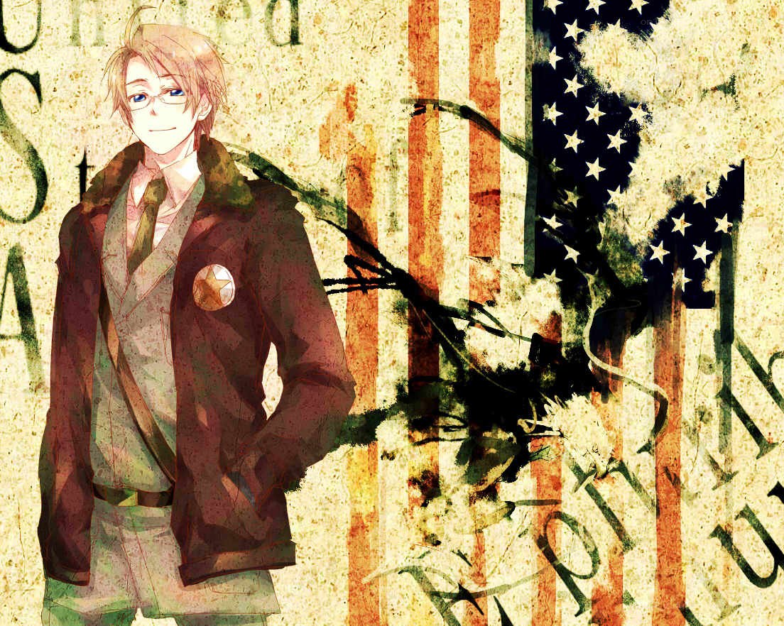 Anime character with American flag background