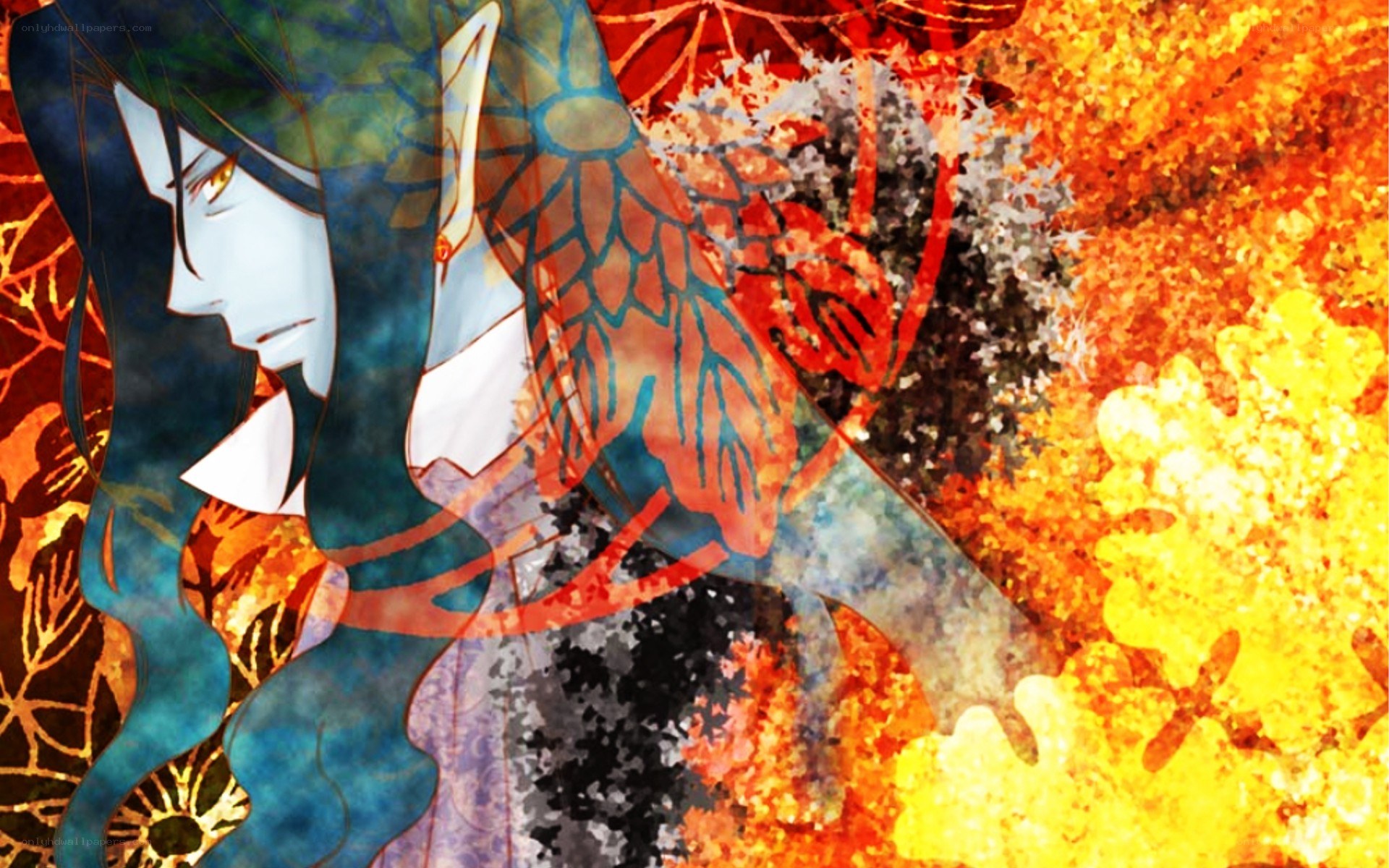 anime character with autumn background