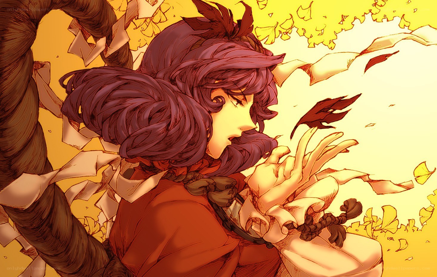 anime character with autumn leaves