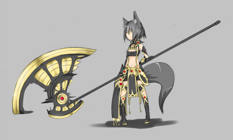 Anime Character with Axe — Gray