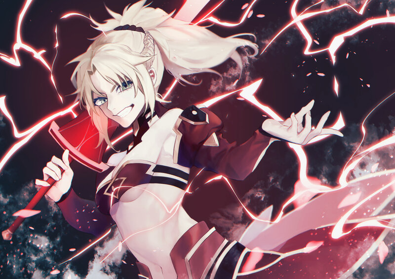 Anime Character with Axe — White, Dramatic, Digital Art