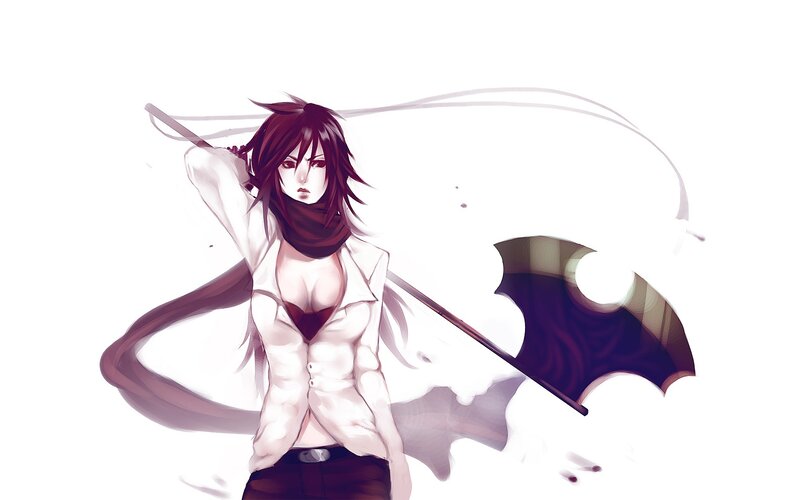 Anime Character with Axe — White, Dramatic