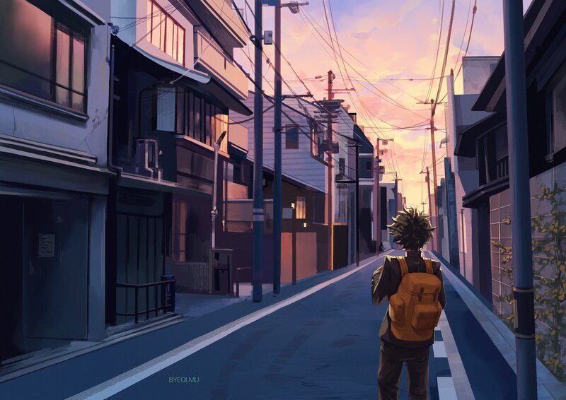 Anime Character with Backpack — Blue