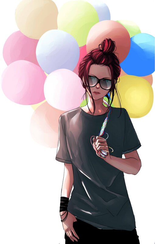Anime Character with Balloons — Black