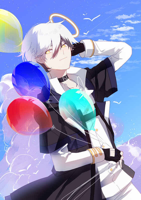 Anime Character with Balloons — Blue
