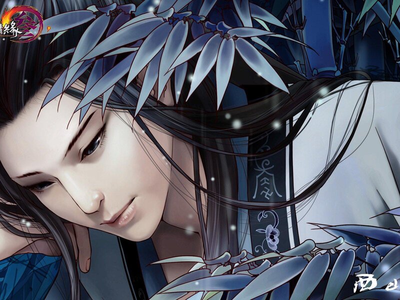 Anime character with bamboo leaves