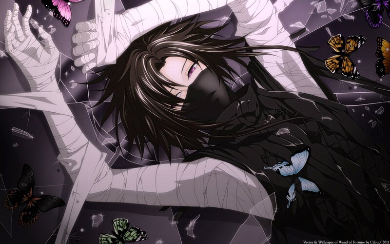 Anime character with bandages and butterflies