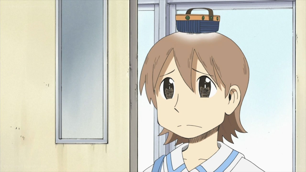 anime character with basket on head