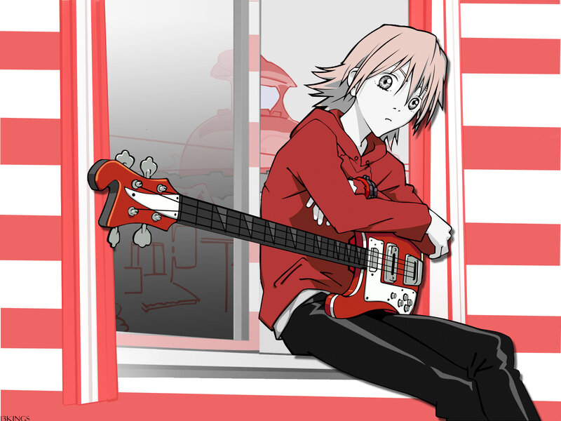 anime character with bass guitar