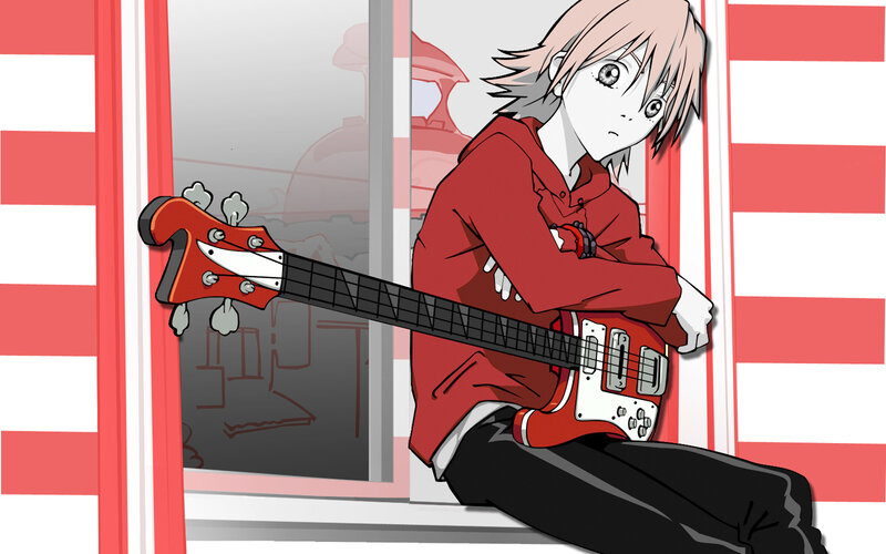 anime character with bass guitar