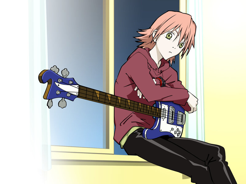 anime character with bass guitar