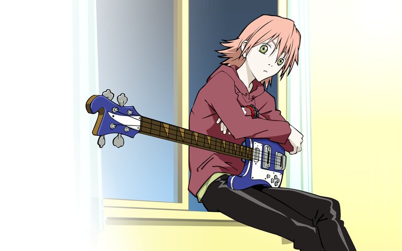 Anime Character with Bass Guitar — Blue