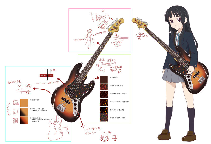 Anime character with bass guitar design