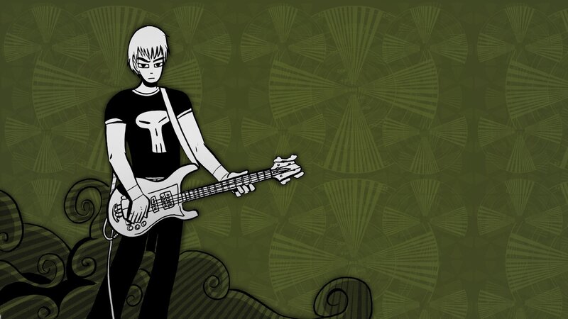 Anime Character with Bass Guitar — Green