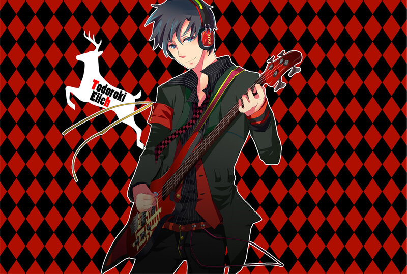 Anime Character with Bass Guitar — Red