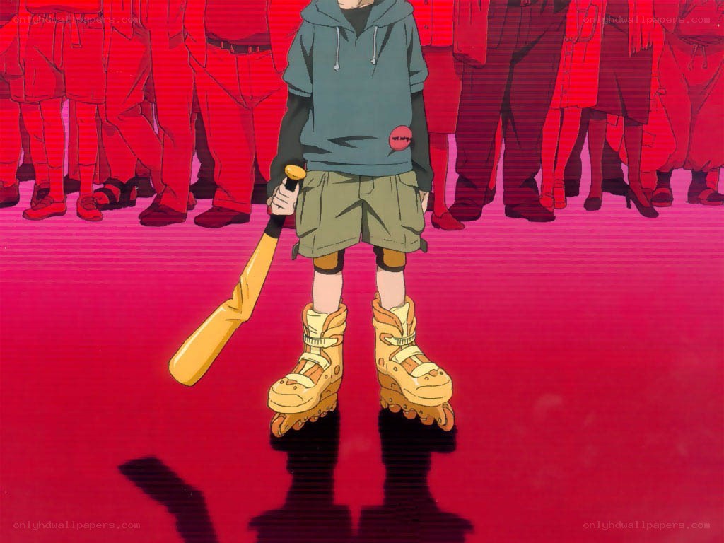 Anime character with bat and roller skates