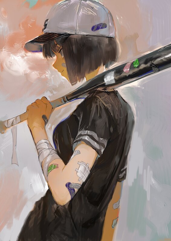 Anime Character with Bat — Black, Dramatic