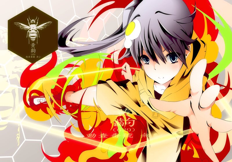 Anime character with bee emblem