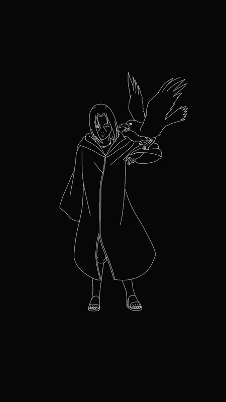 Anime Character with Bird — Black, Dramatic, Line Art