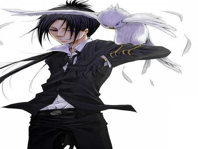 Anime Character with Bird — Black, Dramatic, Manga
