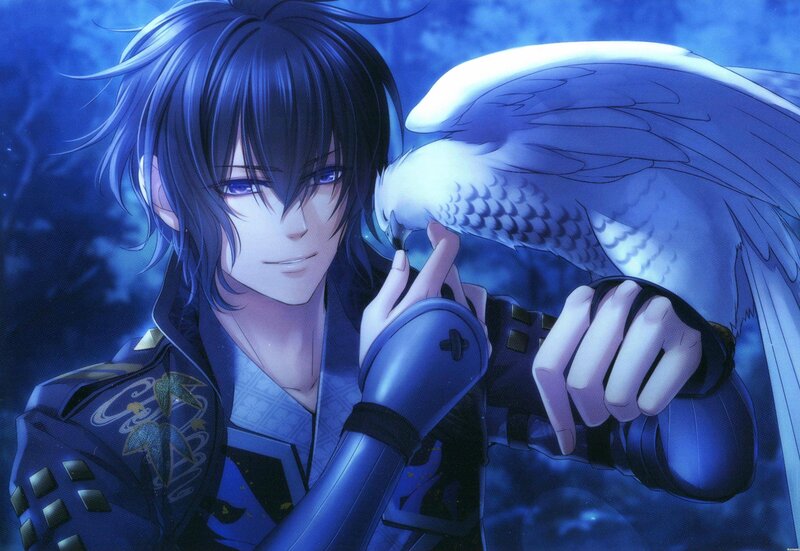 Anime Character with Bird — Blue, Dramatic