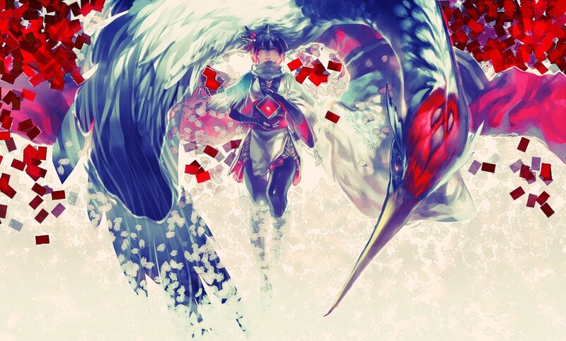 Anime Character with Bird — White, Dramatic