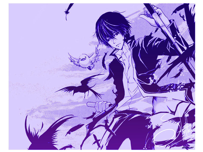 anime character with birds