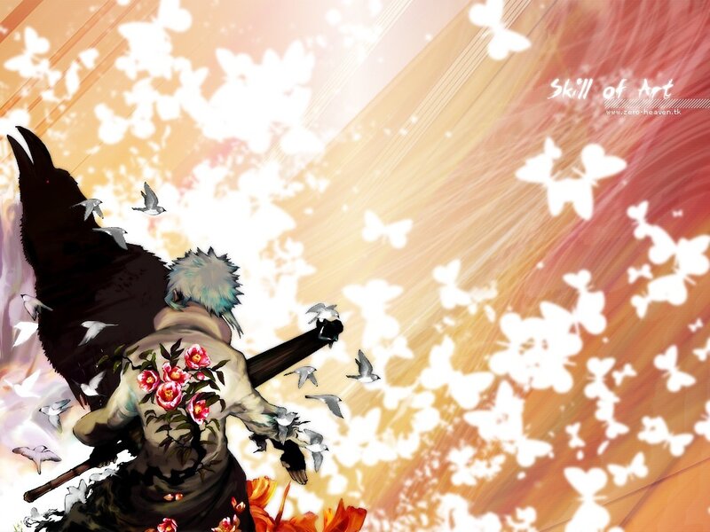 Anime character with birds and flowers