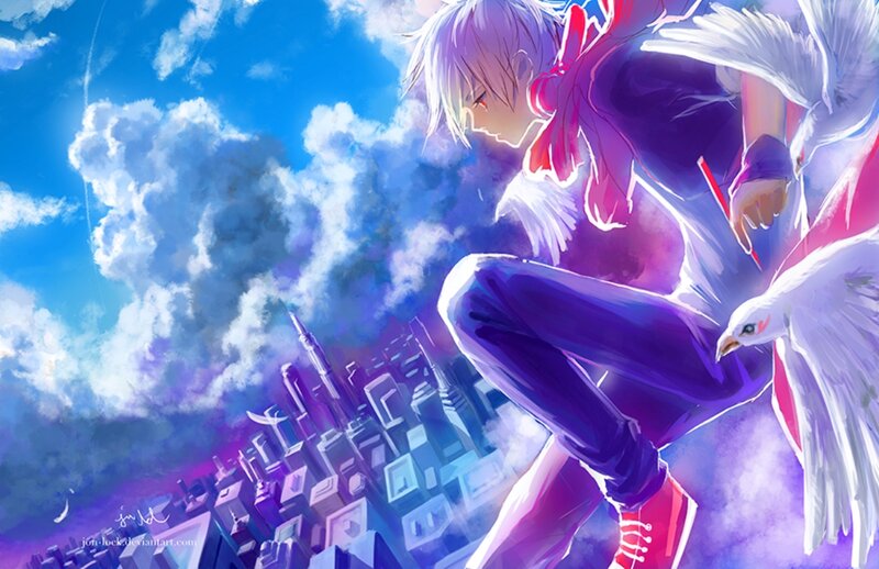 Anime Character with Birds — Blue