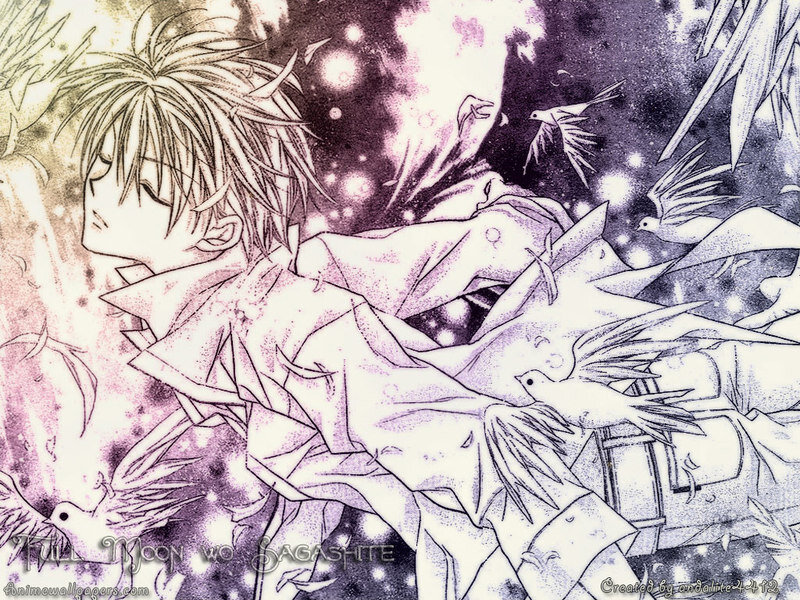 Anime Character with Birds — Purple, Dreamy